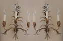 Pair Italian Florentine Gilded Tole & Crystal Sconces